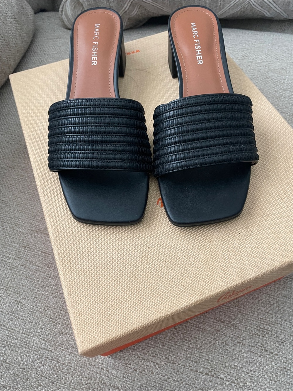 Marc Fisher Black Ribbed Slide Mules
